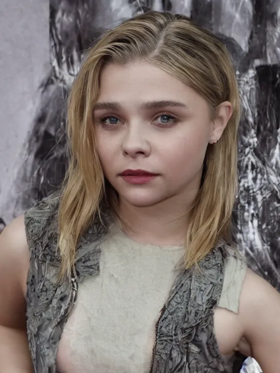 Image similar to hyperdetailed close shot of chloe grace moretz, fashion, venus, with ripped crop t - shirt, fine - face, pretty face