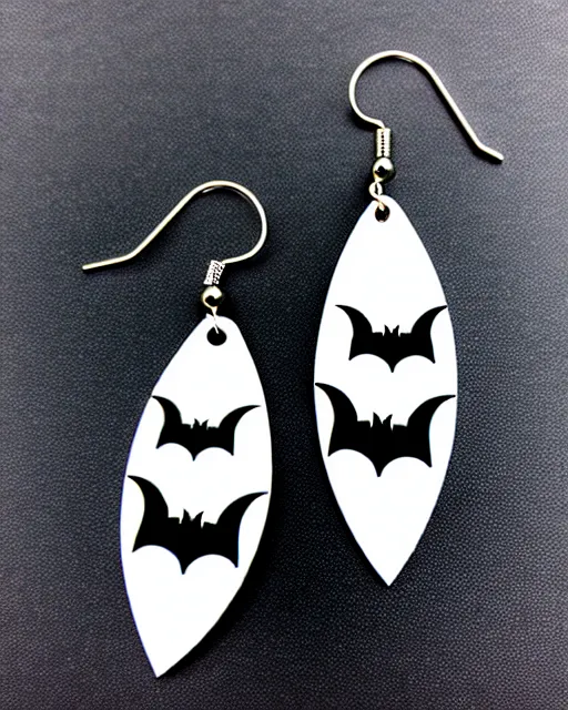 Image similar to spooky cartoon bat, 2 d lasercut earrings,