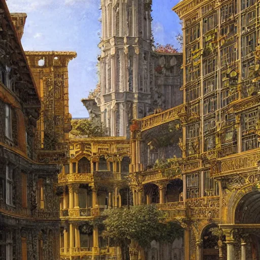 Prompt: an intricate city comprised entirely of stained - glass. by ferdinand knab and j. g. quintel and canaletto
