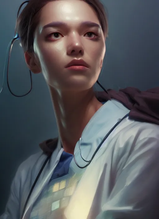 Image similar to character concept art of a dystopian doctor, key visual, realistic shaded perfect face, fine details, dystopian environment and background, by stanley artgerm lau, wlop, rossdraws, james jean, andrei riabovitchev, marc simonetti, and sakimichan, trending on artstation