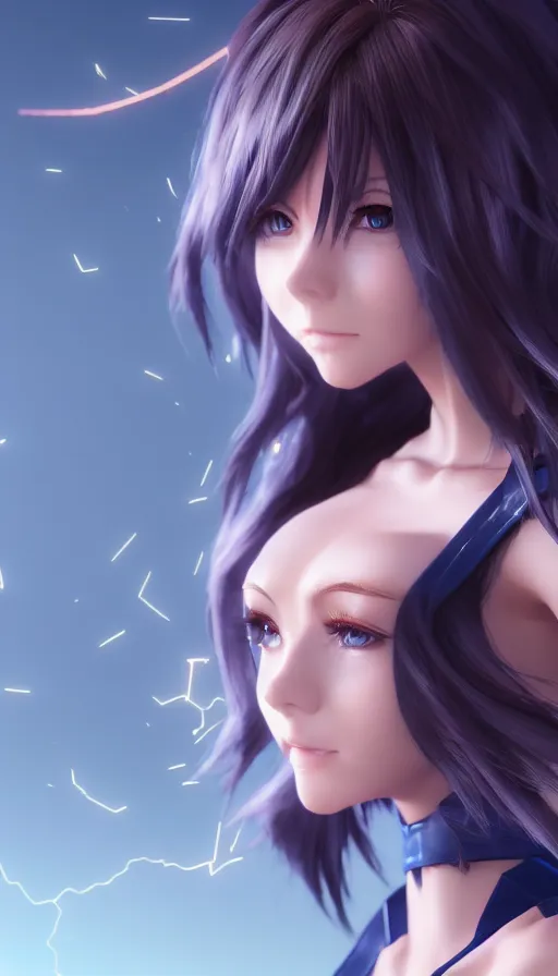 Image similar to render as a very beautiful 3d anime woman with short brown hair, blue eyes, heavy makeup, short smile, cinematic lightning, highly detailed, trending on Artstation, Unreal Engine 4k, cinematic wallpaper