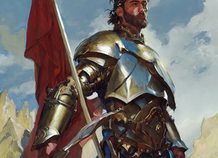 Prompt: a highly detailed beautiful portrait of a paladin, fantasy, by gregory manchess, james gurney, james jean