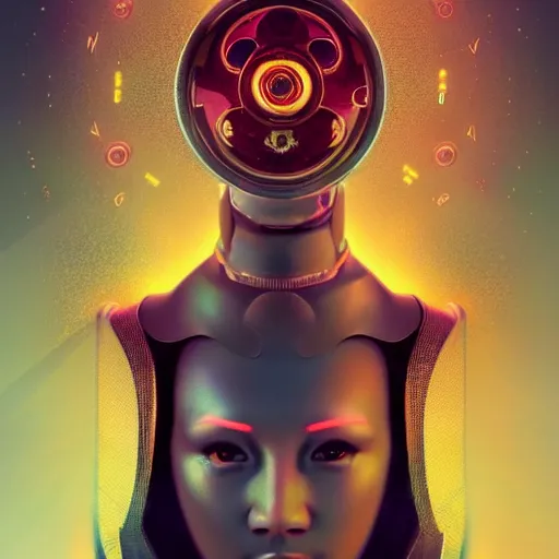 Prompt: A beautiful and hyperrealistic portrait of a futuristic robot monk by KDA and Sam Yang and anna dittman and beeple and Seb McKinnon:2.00, decorated with occult symbols, arcane drawings, bright electric fire, dramatic light, gears and industrial parts, detailed robot parts, mainboards and machines, trending on Artstation, golden ratio composition