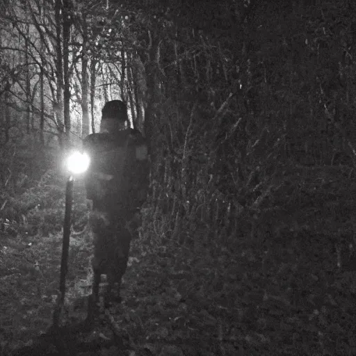 Prompt: trail cam footage of Jerma, night vision photo