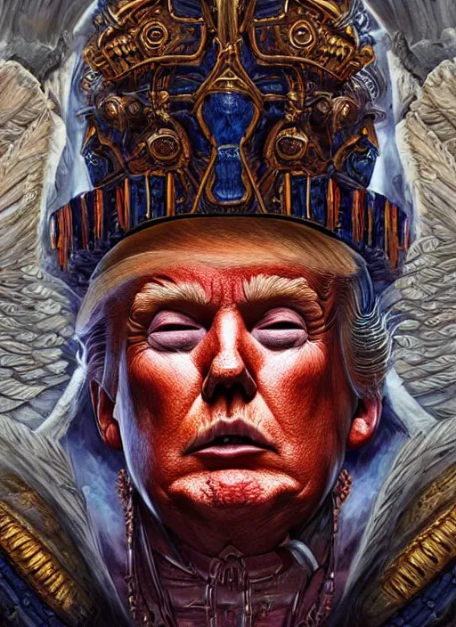 Image similar to digital _ painting _ of _ donald trump, mayan god of death _ by _ filipe _ pagliuso _ and _ justin _ gerard _ symmetric _ fantasy _ highly _ detailed _ realistic _ intricate _ port