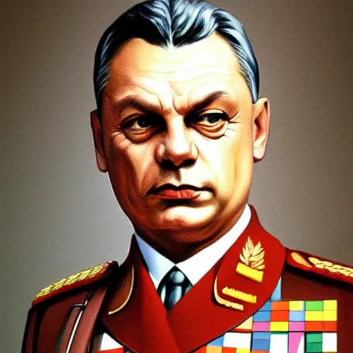 Prompt: portrait of the leader of fascist hungary, viktor orban in nazi uniform, nazi propaganda art 1 9 4 4, highly detailed, colored