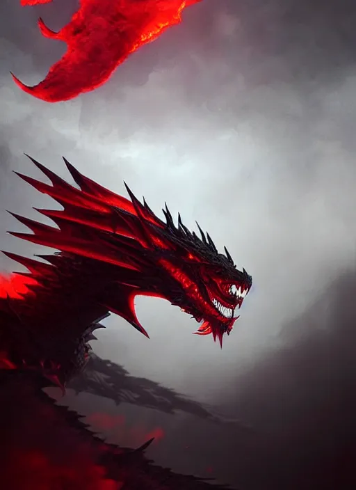 Prompt: black dragon with red demonic eyes on the red smoke background, chthonic, photorealistic, ultra detailed, trending on artstation, concept art, octane render, unreal engine, by shinji aramaki, by christopher balaskas, by krenz cushart