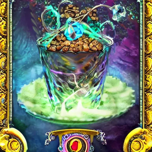 Prompt: druidic mana potions in ornate glass, gravitron magic