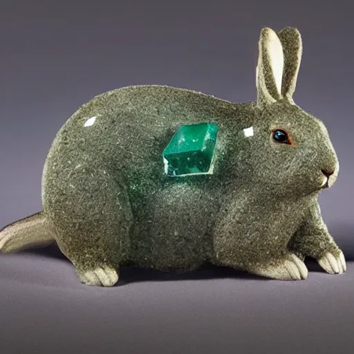 Prompt: a striking! render of rabbits made of emerald, agate, and smoky gray quartz