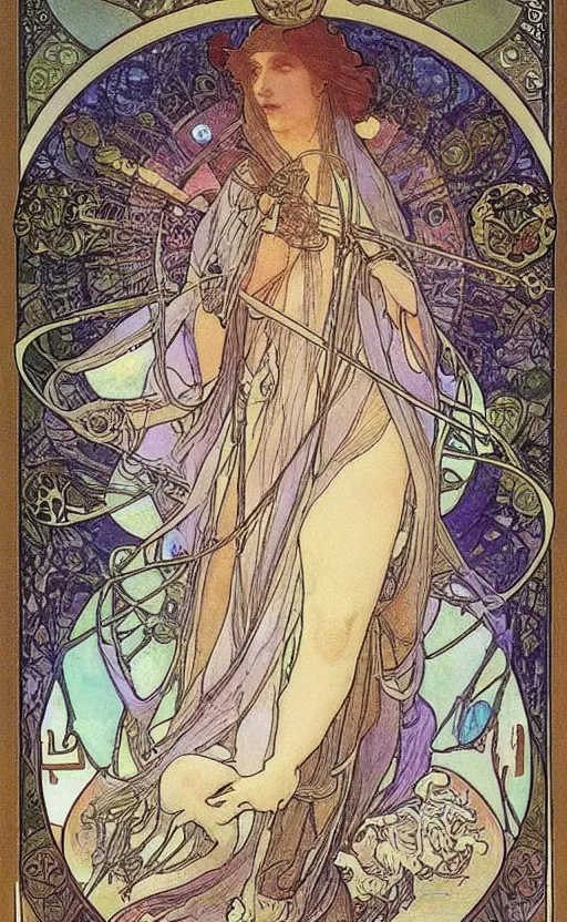 Image similar to the chariot, tarot, beautiful border, by alfons maria mucha, highly detailded