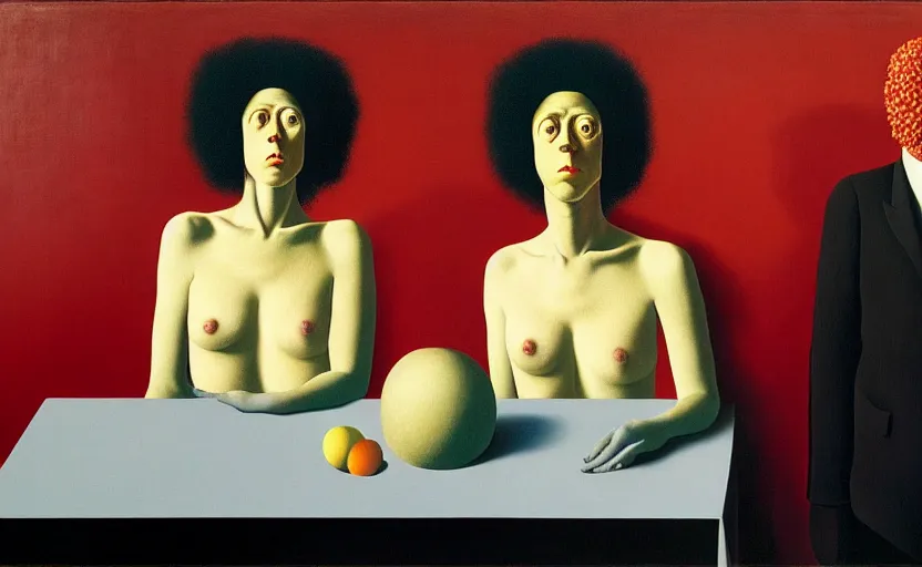 Prompt: the lovers by rene magritte by the mars volta album cover, extremely intricate and detailed, by painted by francis bacon, adrian ghenie, and james jean. 8 k cinematic lighting, hyper realism