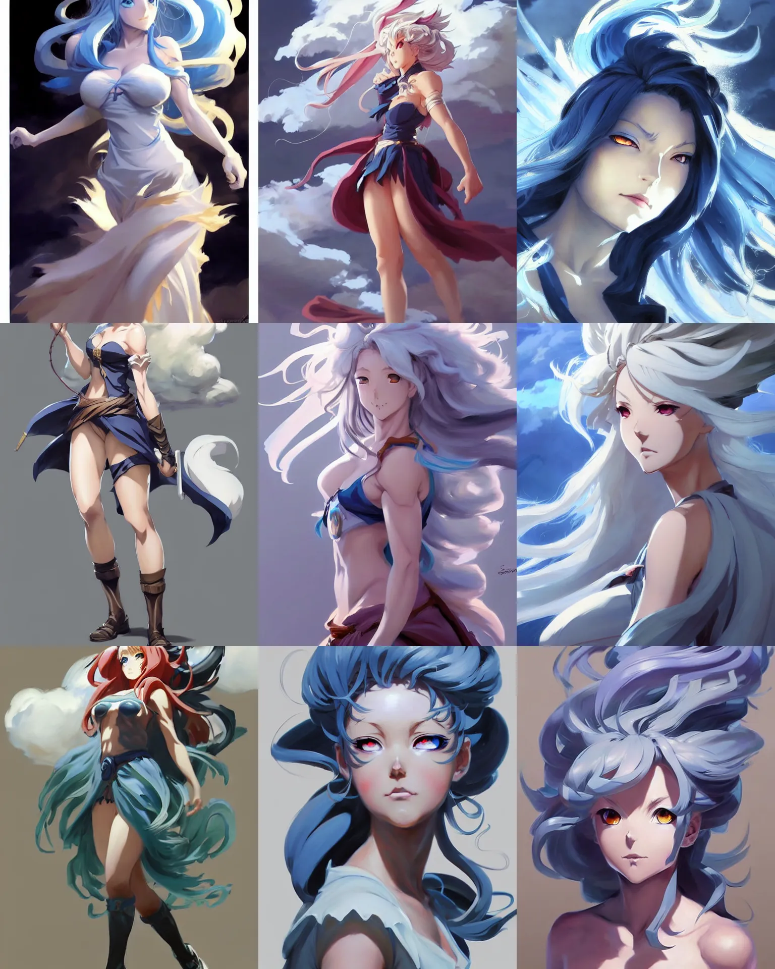 Prompt: greg manchess character concept art of an anime stormy cloud goddess | | anime anime anime anime anime anime, cute - fine - face, pretty face, realistic shaded perfect face, fine details by stanley artgerm lau, wlop, rossdraws, james jean, andrei riabovitchev, marc simonetti, and sakimichan, trending on artstation