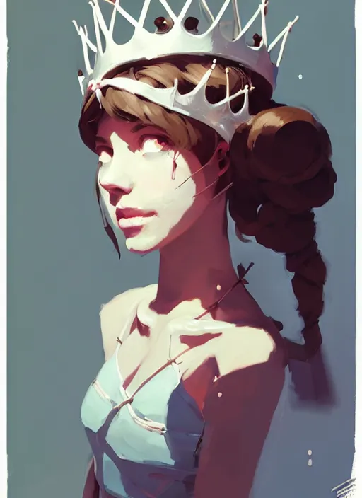 Image similar to portrait of cute ballerina girl with crown of thorns and white short hairs, warhammer, cyberpunk, by atey ghailan, by greg rutkowski, by greg tocchini, by james gilleard, by joe gb fenton, by kaethe butcher, dynamic lighting, gradient light blue, brown, blonde cream and white color in scheme, grunge aesthetic