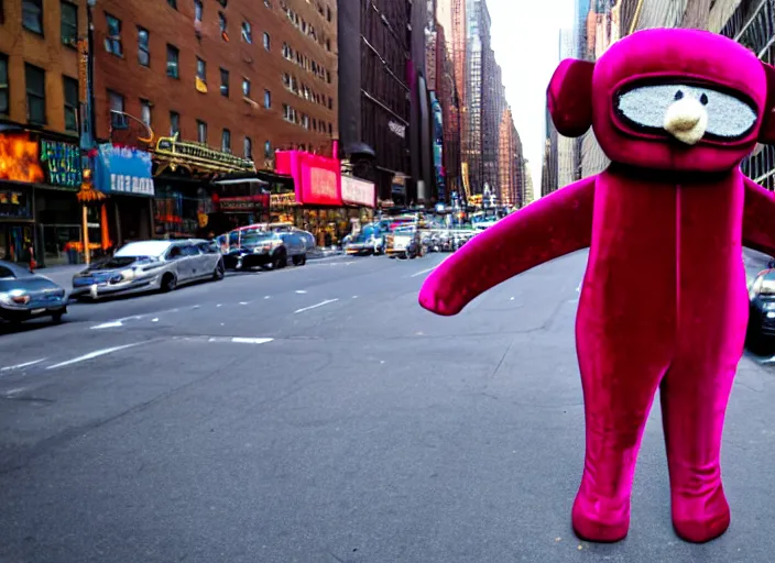 Image similar to Giant velvet and fleece puppet on the streets of New York City