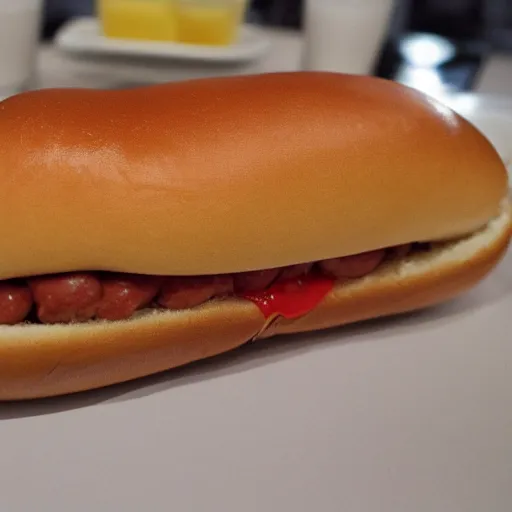 Image similar to a hotdog bun with eggs inside of it