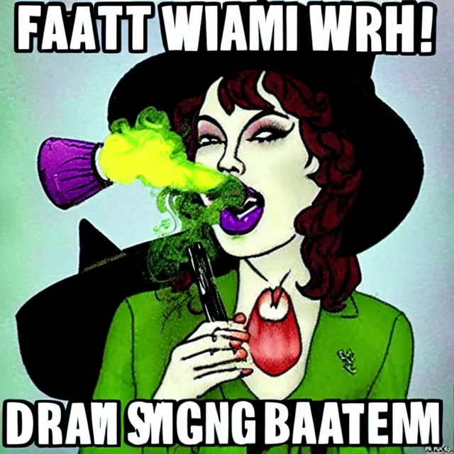 Image similar to fat witch smokin bong!dream fat witch smokin bong