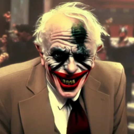 Image similar to stunning awe inspiring ( ( bernie sanders ) ) as the joker in batman the movie, movie still 8 k hdr atmospheric lighting