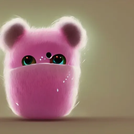 Image similar to cute pink pastele fluffy spuder with huge eyes inside the bottle, digital illustration, cartoon creature, vivid color, soft light, nice, cute, beautiful, masterpiece, tranding on artstation, very detailed, 3 d render