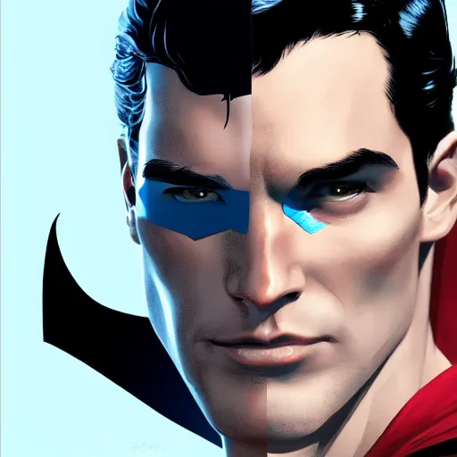 Prompt: Superman as Batman, digital portrait, artstation, cgsociety, 4k, high detail