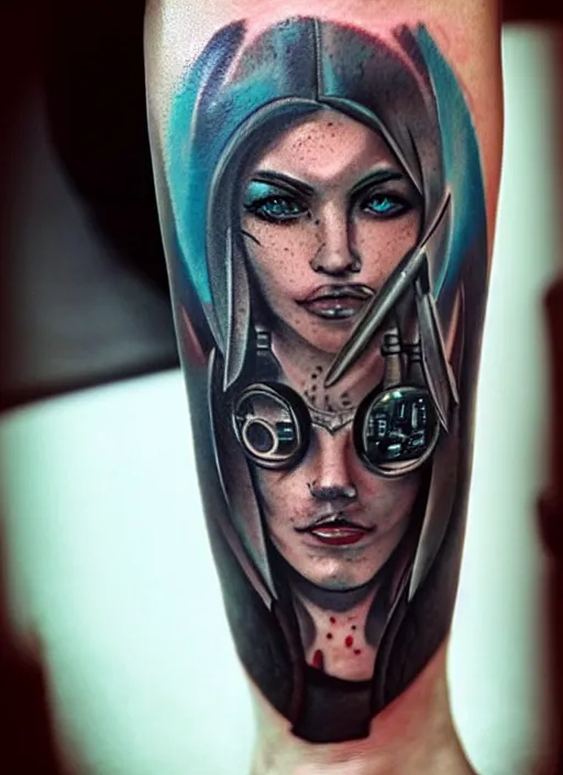 Prompt: tattoo of a cyberpunk female