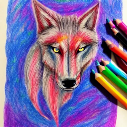 Prompt: children drawing of half dragon half wolf monster, cute, colorful, pixiv, crayon, pastel