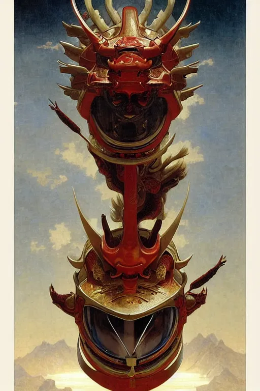 Prompt: portrait of a astronaut is a chinese dragon in armor and helmet, majestic, solemn, symmetrical, detailed intricate, hyper realistic, by bouguereau