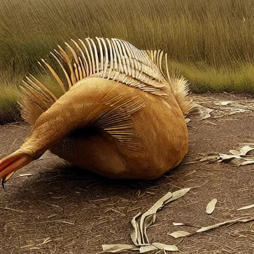 Prompt: a dodo with golden feathers, discovery channel footage