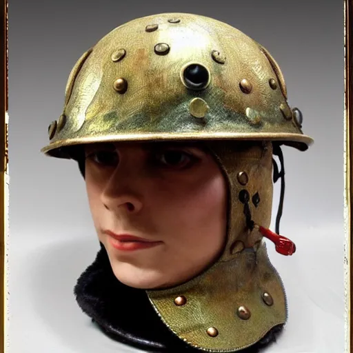 Prompt: steampunk mushroom helmet with tube eyes hyperrealistic, hyperdetailed, chaykin howard and campionpascale and cooke darwyn and davis