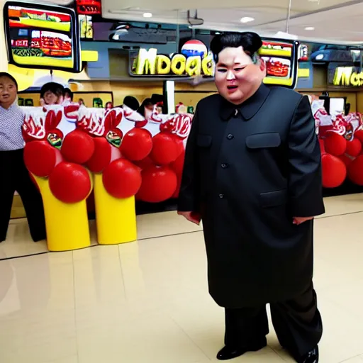 Prompt: mecha Kim Jong Un attacking Mcdonalds