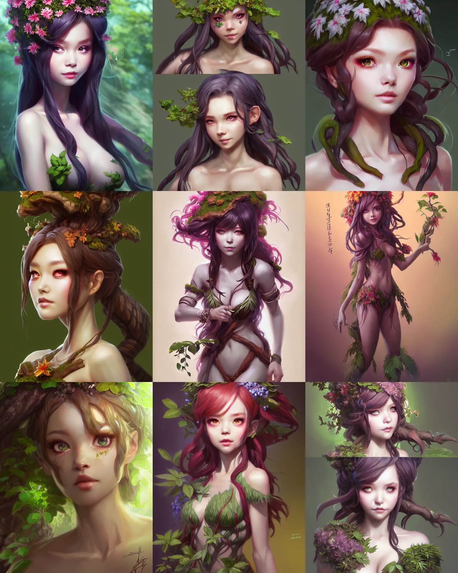 Prompt: character concept art of ssunbiki as a dryad | | foliage clothing, cute - fine - face, pretty face, realistic shaded perfect face, fine details by antilous chao, stanley artgerm lau, wlop, rossdraws, james jean, marc simonetti, and sakimichan, tranding on artstation