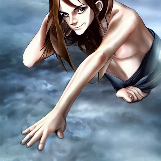 Prompt: emma watson a crawling mountain of muscles, highly detailed, anime, pale colors, award winning pictures, by studio mappa, by studio wit