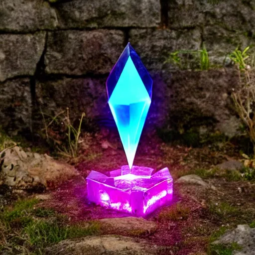 Prompt: a glowing crystal sword in the stone