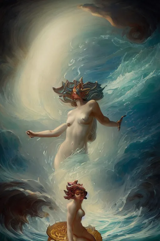 Image similar to Goddess of the Sea by Peter Mohrbacher in the style of Gaston Bussière