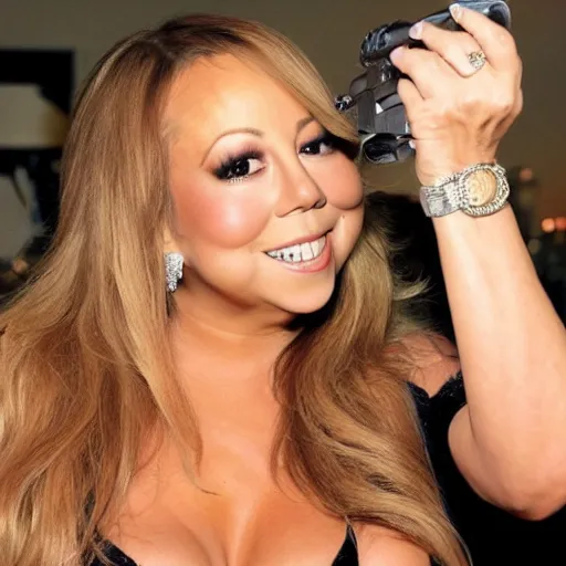 Image similar to mariah carey pointing a gun at the camera