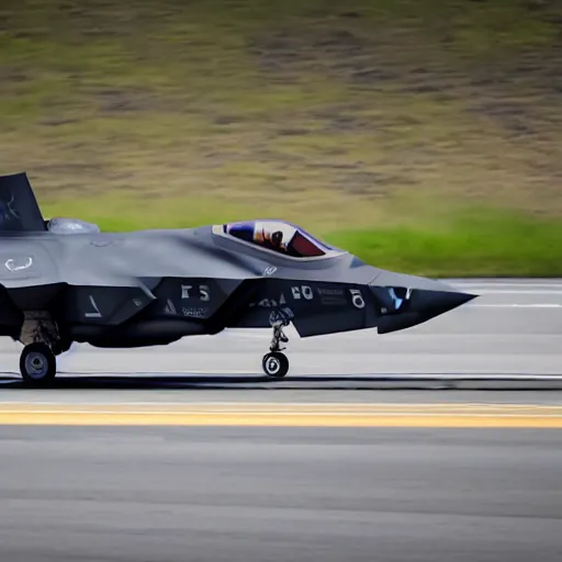 Image similar to an extremely detailed 4k photography of an F35 with gears up flying towards the camera, exiting a well-lit highway tunnel, cinematic lighting, long shot angle, centered composition, 1/400 f2.8 ISO400, 200mm lens