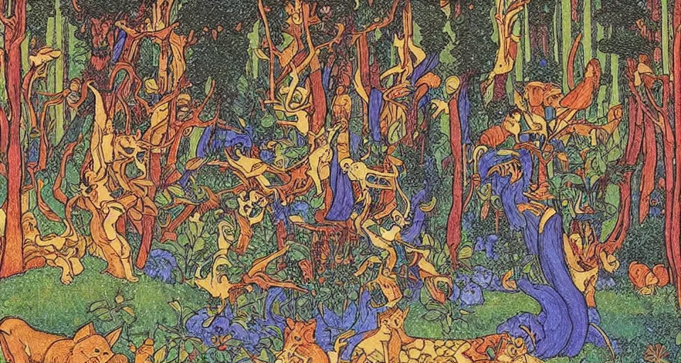 Image similar to Enchanted and magic forest, by Ivan Bilibin,