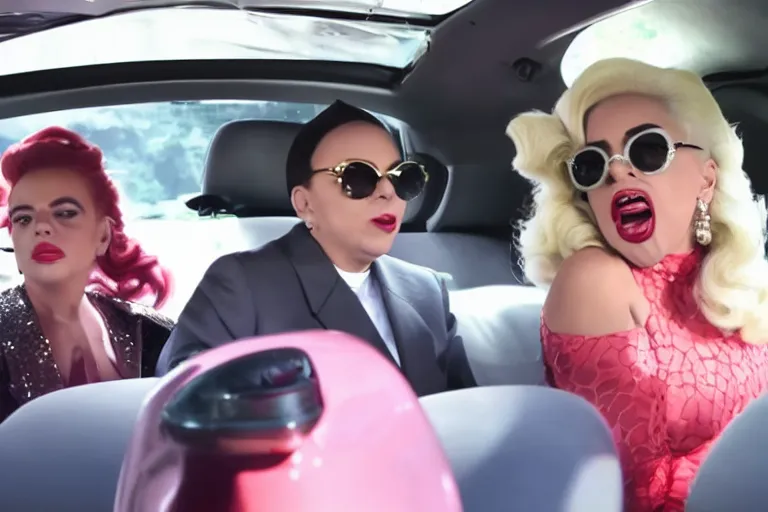 Image similar to lady gaga and judy garland in carpool karaoke, lady gaga, judy garland, red weapon 8 k s 3 5, cooke anamorphic / i lenses, highly detailed, cinematic lighting