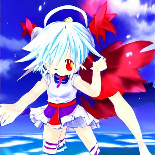 Image similar to Cirno from Touhou in rage fighting Reimu, ultrarealistic