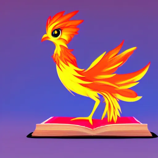 Image similar to A small cute adorable phoenix reading a book at a university digital art raytracing 3D