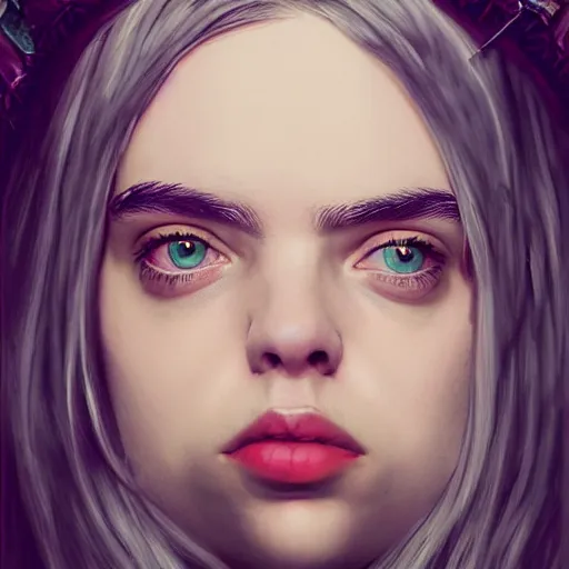 Image similar to portrait of Billie Eilish wearing a crown, dramatic lighting, detailed, very realistic, trending on Artstation, Cgsociety