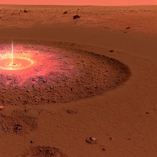 Prompt: dimensional portal on the ground on mars