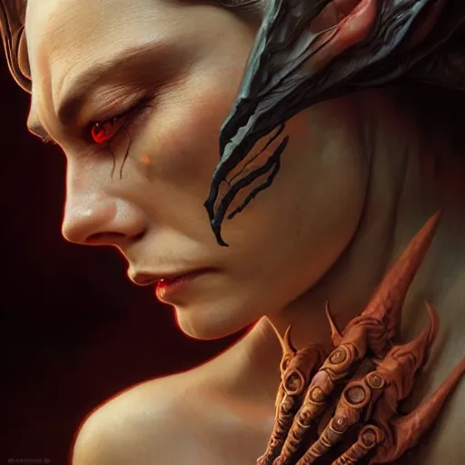 Prompt: portrait painting of a devil, the hell in the background, ultra realistic, concept art, intricate details, eerie, highly detailed, photorealistic, octane render, 8 k, unreal engine. art by artgerm and greg rutkowski and charlie bowater and magali villeneuve and alphonse mucha