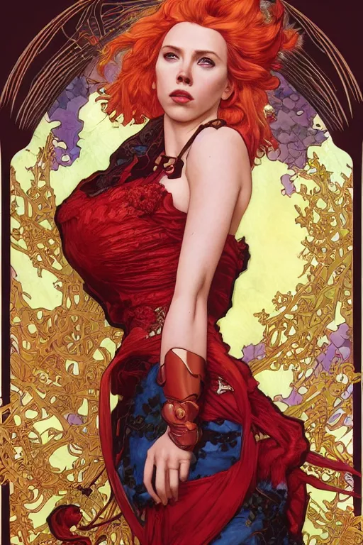 Image similar to celestial scarlett johansson as anthropomorphic irish setter, by artgerm and yoshitaka amano and moebius and alphonse mucha, hyperdetailed, dc comics, ornate, nebula, explosions in the sky, trending on artstation