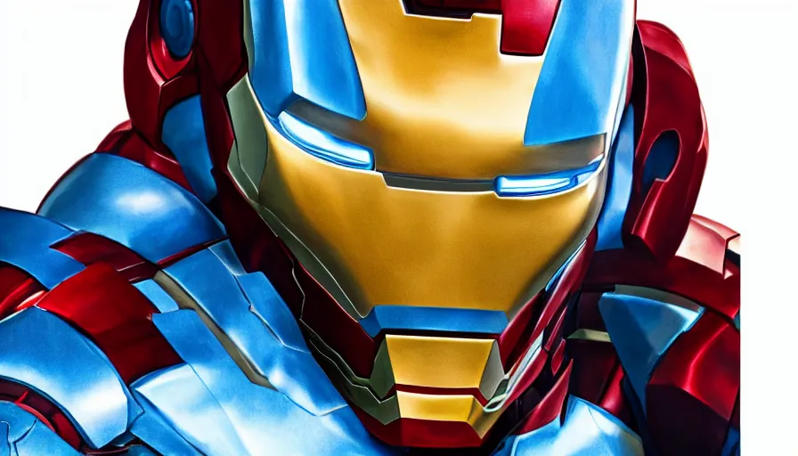 Image similar to hand painted bust of tom cruise as iron man in blue armor, hyperdetailed, artstation, cgsociety, 8 k