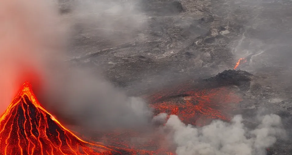 Image similar to a volcano made of ivory vines and crimson rocks enters in eruption, it spits a smoke in the shape of demonic eye, from One piece