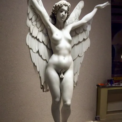 Image similar to full body sculpture of aphrodite with wings hyperrealistic style made by michelangelo