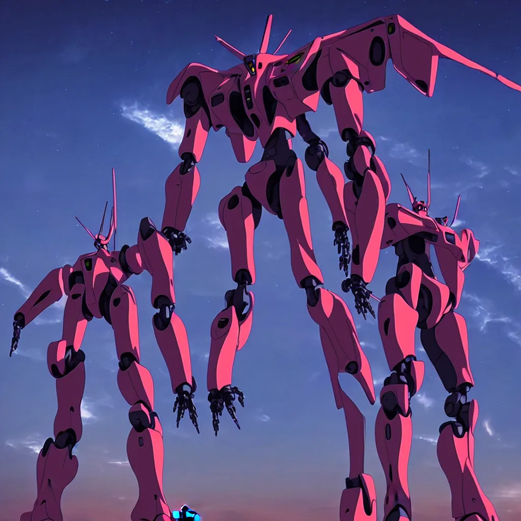 Image similar to photorealistic CGI of Evangelion EVA-01 mecha robot giant in city futuristic at night