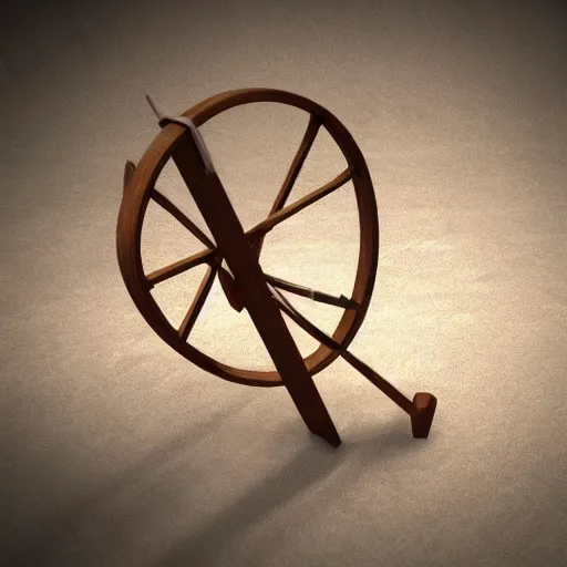 Image similar to a four-directional catapult, 3D model, octane render, wooden