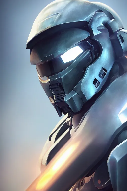 Image similar to robot ninja mask helmet halo master chief radiating a glowing aura global illumination ray tracing hdr fanart arstation by ian pesty and katarzyna da „ bek - chmiel