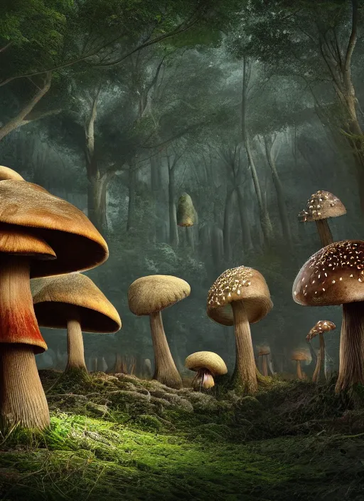 Image similar to a huge mushroom forest, a detailed matte painting by julian allen, cgsociety, fantasy art, matte painting, concept art, daz 3 d